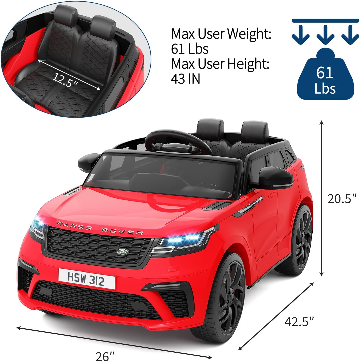 24V Licensed Range Rover HSE 2 Seater Kids Ride-On Car with MP3 & Parental Remote Control