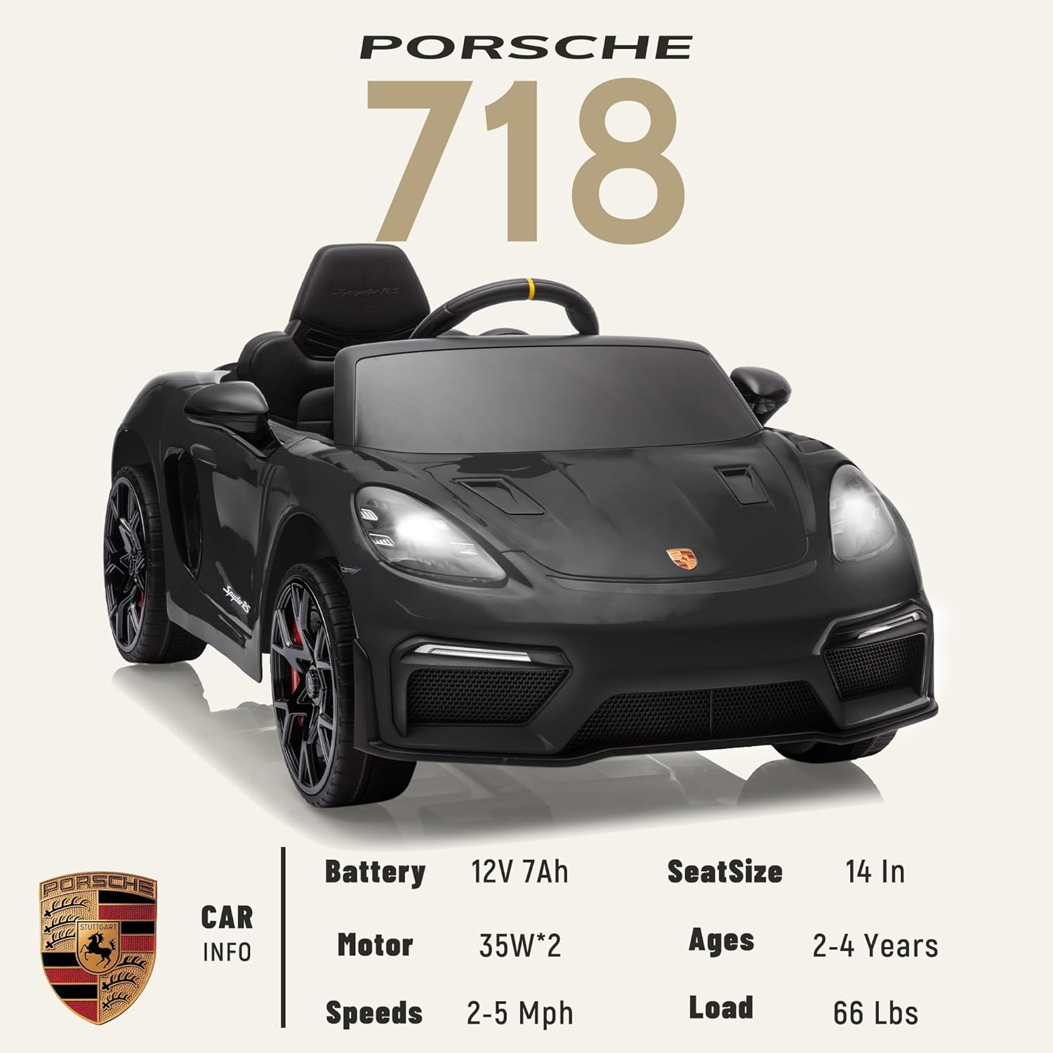 First Ride On Licensed Porsche 718 12V Electric Car for Kids with Parent Remote