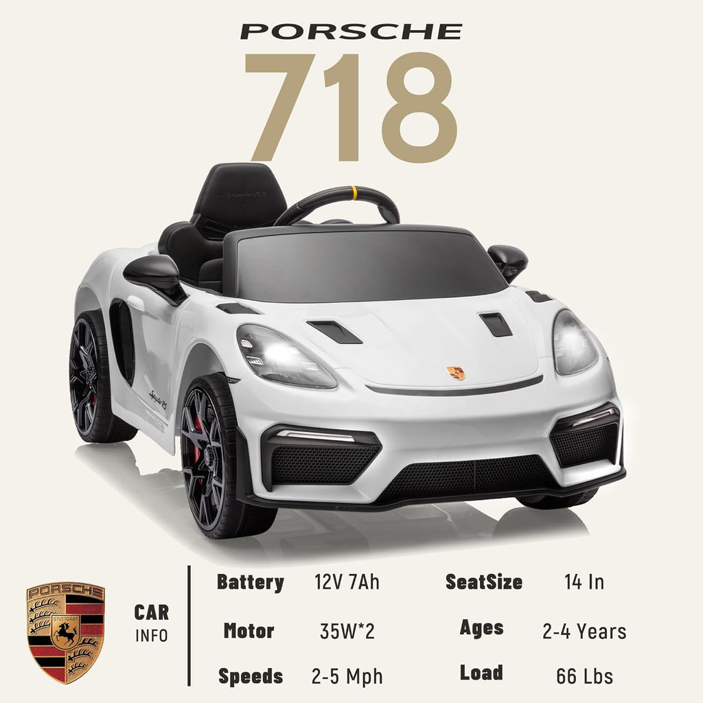 First Ride On Licensed Porsche 718 12V Electric Car for Kids with Parent Remote