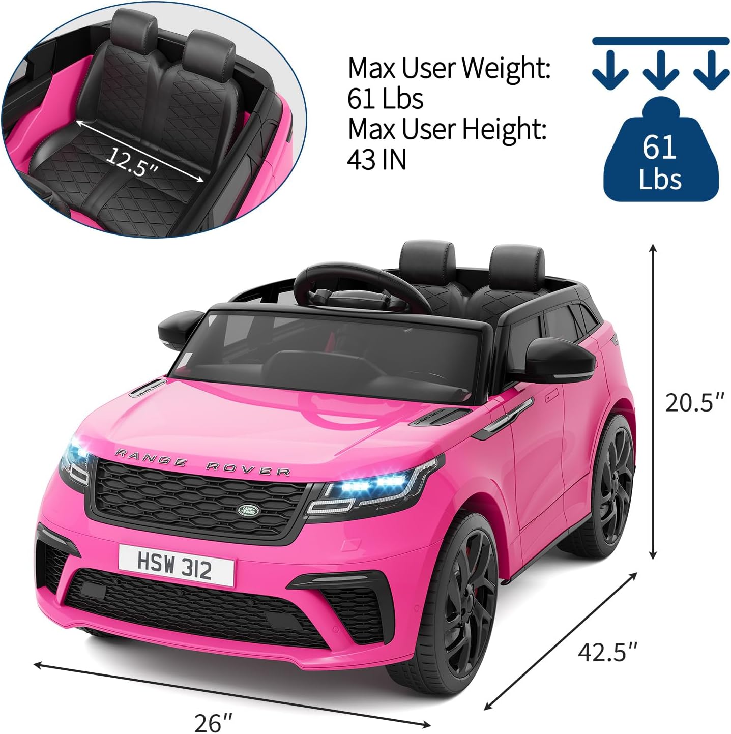 24V Licensed Range Rover HSE 2 Seater Kids Ride-On Car with MP3 & Parental Remote Control