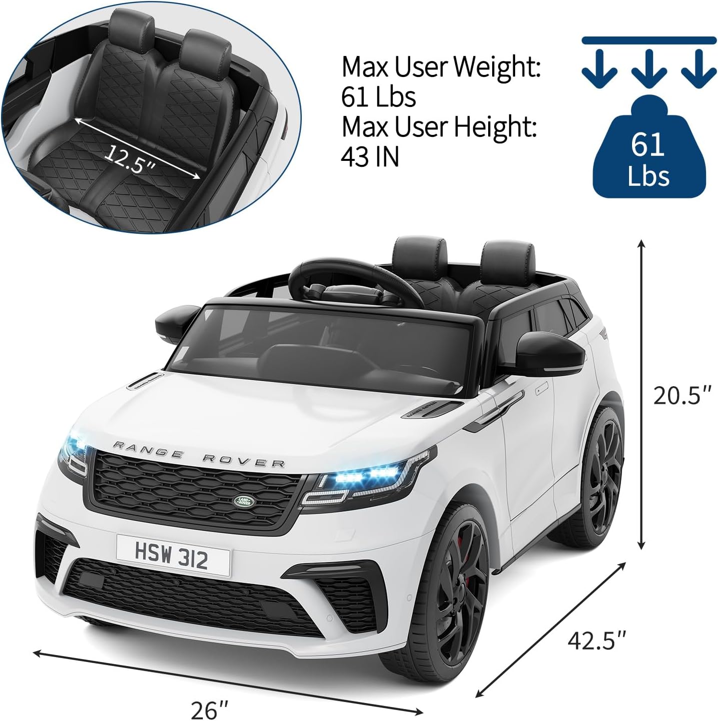 24V Licensed Range Rover HSE 2 Seater Kids Ride-On Car with MP3 & Parental Remote Control
