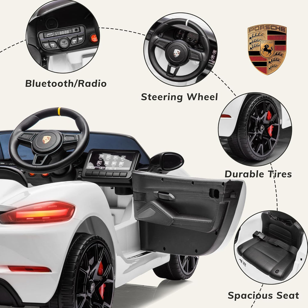 First Ride On Licensed Porsche 718 12V Electric Car for Kids with Parent Remote